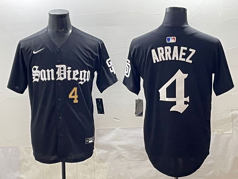 Men 2025 San Diego Padres #4 Arraez Black Five generations Joint Name Nike MLB Jersey style 7